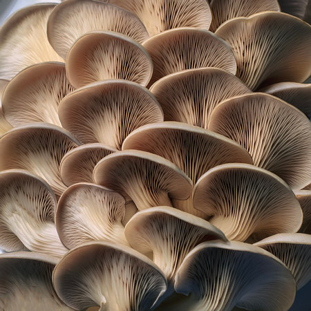 A lots of fresh Organic White pleurotus ostreatusÂ mushroom. pattern texture background.の写真素材