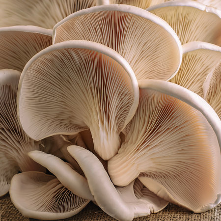 A lots of fresh Organic White pleurotus ostreatusÂ mushroom. pattern texture background.の写真素材
