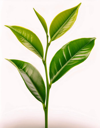 young tea leaves isolated on white background.の写真素材