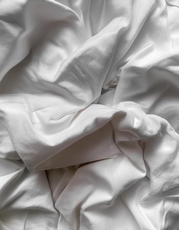 Background concept. Soft bed sheets that are still wrinkled after being used. The white bed sheets were crumpled and shabby. Pattern texture background.の写真素材