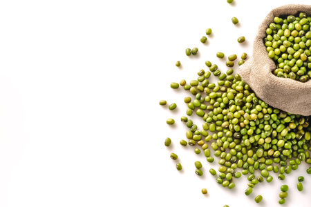 Fresh and a lots mung beansÂ isolated on white background.の写真素材