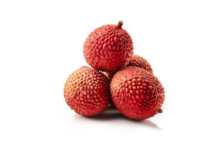 red lychees. Tasty and juicy isolated on white backgroundの写真素材