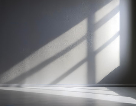 blank wall interior background, with shadow from window. Background concept studio and backdrops show products.の写真素材