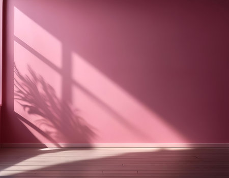 Pink blank wall interior background, with shadow from window. Background concept studio and backdrops show products.の写真素材