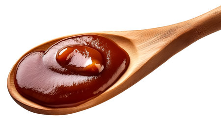 Barbecue Sauce on a Wood Spoonの写真素材