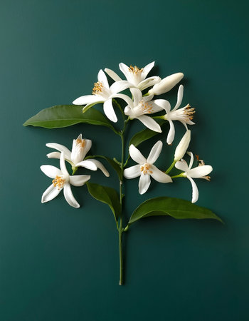 A Neroli blossom. White citrus tree bloom isolatedの写真素材