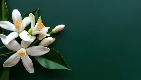A Neroli blossom. White citrus tree bloom isolatedの写真素材