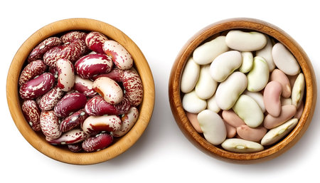 Beans vegetable in wooden bowl isolated on white background