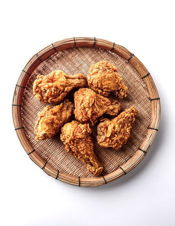 Fried chicken, isolated on white backgroundの写真素材