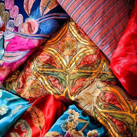 A colorful textiles with beautiful Asian batik patterns