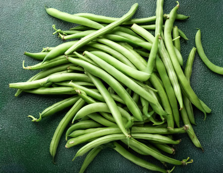 Close up Lots of green beans. green beans fresh vegetable background concept.の写真素材