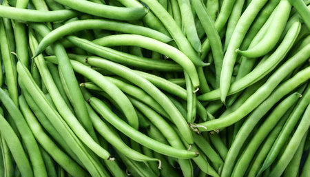 Close up Lots of green beans. green beans fresh vegetable background concept.
