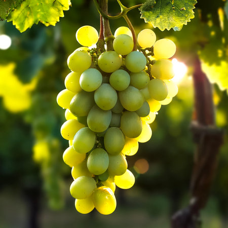 Close-up Sweet fresh green grapes fruit still hanging on the tree