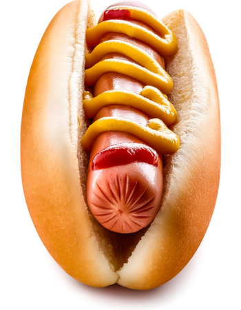 Delicious hot dog, isolated on white backgroundの写真素材