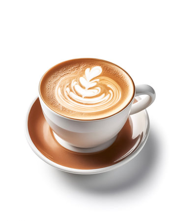 Cup of coffee latte isolated on white backgroud with clipping pathの写真素材
