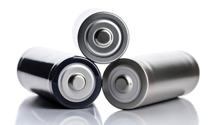 Three batteries, isolated on white backgroundの写真素材