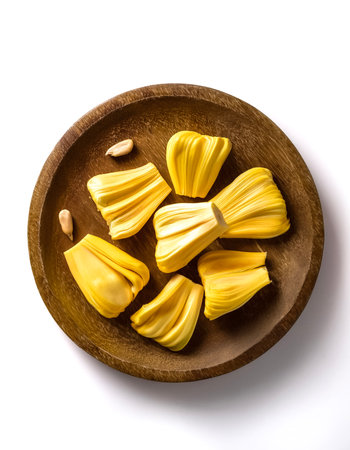 jackfruit slices isolated on white backgroundの写真素材