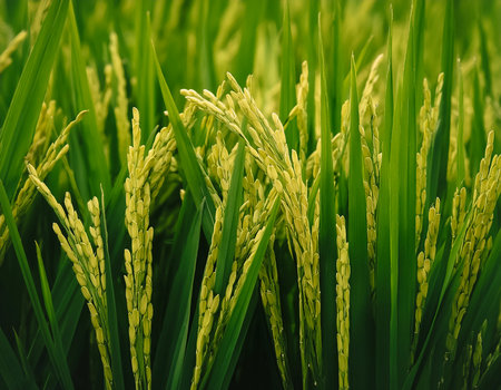 close up rice plants or paddy pattern texture background.の写真素材
