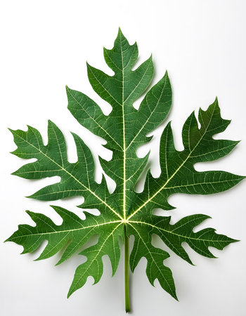 a lots papaya leaves isolated on whiteの写真素材