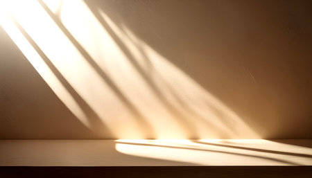Background Concept of empty, blank walls with shadows from natural sunlight. Studio and backdrops show products.の写真素材