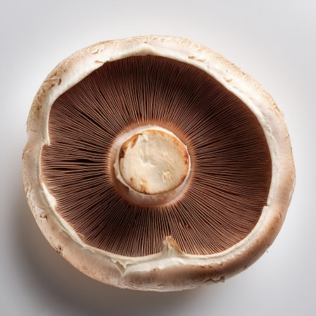 A Fresh Champignon Mushrooms on a white backgroundの写真素材