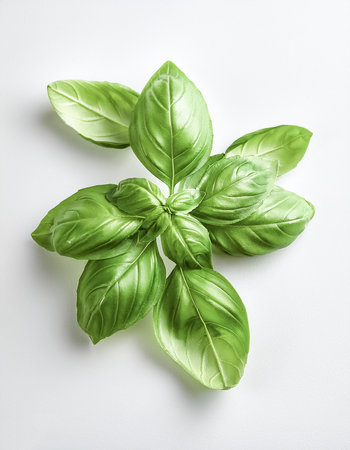 A Fresh Basil Leaves on a white backgroundの写真素材