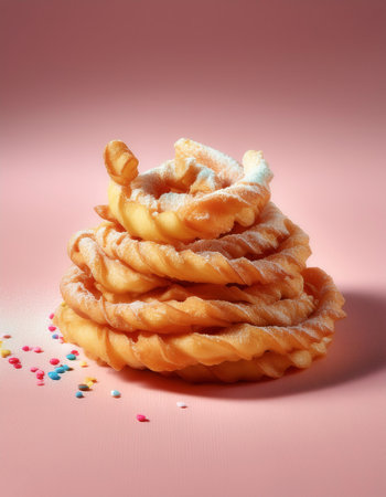 Sugar coated funnel cake, isolated on a pastel