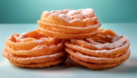 Sugar coated funnel cake, isolated on a pastelの写真素材