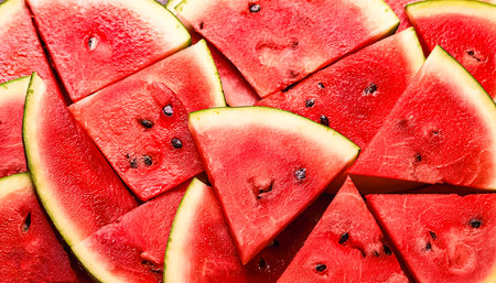 Fresh sweet red watermelon slices pattern backgrond, close upの写真素材