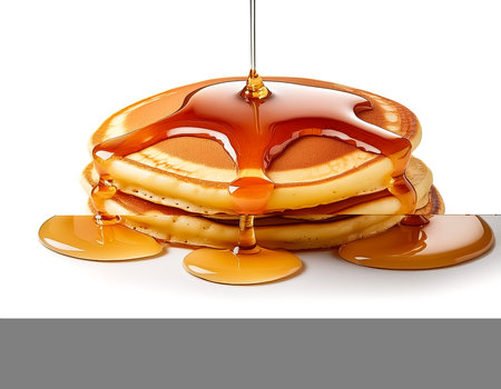 Pancakes with Syrup isolated on a white backgroundの写真素材