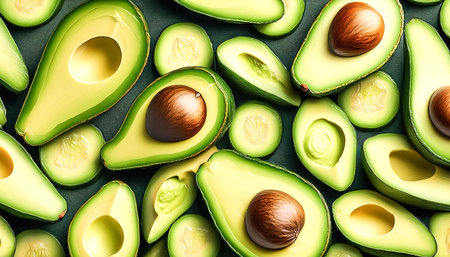 Fresh sweet Avocado slices pattern backgrond, close up