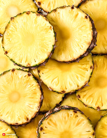 Fresh sweet pineapple slices pattern backgrond, close upの写真素材