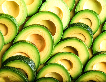 Fresh sweet Avocado slices pattern backgrond, close up