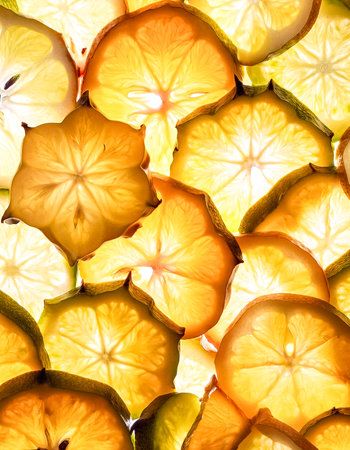 Fresh sweet Star fruit slices pattern backgrond, close upの写真素材