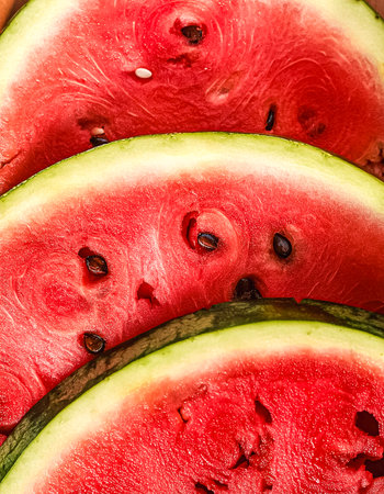 Fresh sweet red watermelon slices pattern backgrond, close upの写真素材