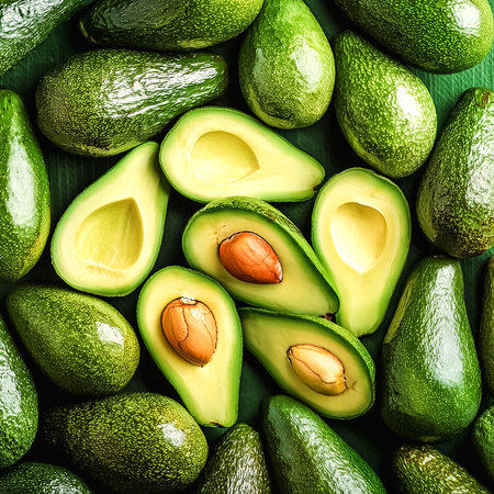 Fresh sweet Avocado slices pattern backgrond, close up