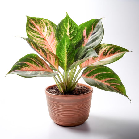 Aglaonema Leaves in a pot isolated white backgroundの写真素材