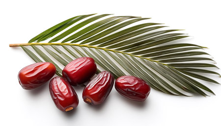 raw date palm or kurma isolated on white backgroundの写真素材