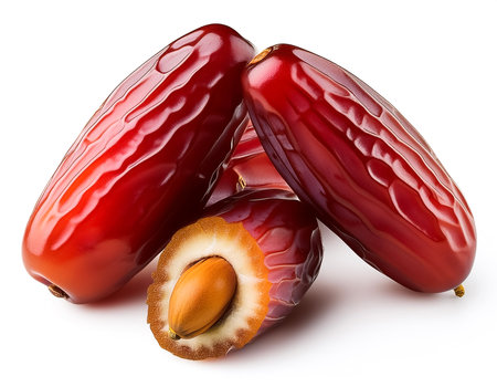 raw date palm or kurma isolated on white backgroundの写真素材