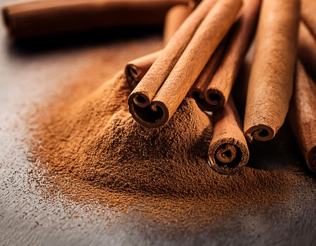 Cinnamon sticks and powder, isolated on white background