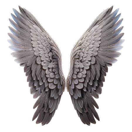 Angel wings floating or flying isolated on clean white backgroundの写真素材
