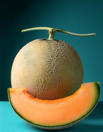 Cantaloupe fruit, isolated on a pastelの写真素材