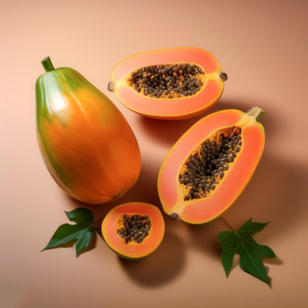 Papaya fruit, isolated on a pastelの写真素材