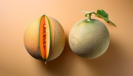 Cantaloupe fruit, isolated on a pastelの写真素材