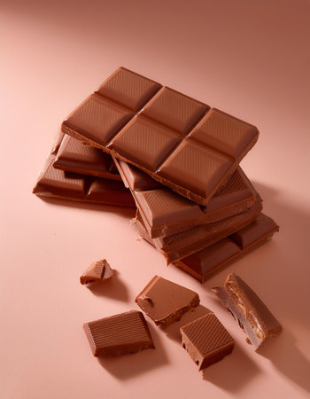 Milk chocolate pieces, isolated on a pastelの写真素材