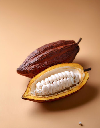 Cocoa fruit, isolated on a pastelの写真素材