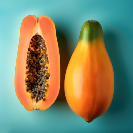 Papaya fruit, isolated on a pastelの写真素材