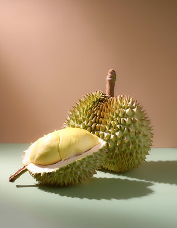 durian fruit, isolated on a pastelの写真素材