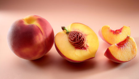 Peach fruit, isolated on a pastelの写真素材