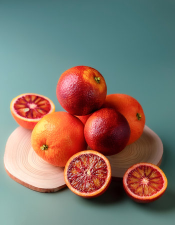 red blood orange fruit, isolated on a pastelの写真素材